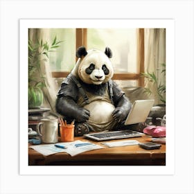 Panda Bear Sitting At Desk Art Print