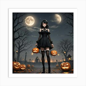 Halloween Girl With Pumpkins Art Print