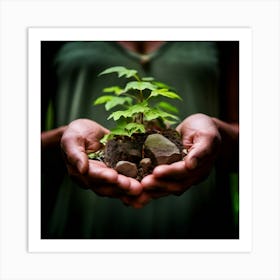 Woman Holding A Tree In Her Hands Art Print