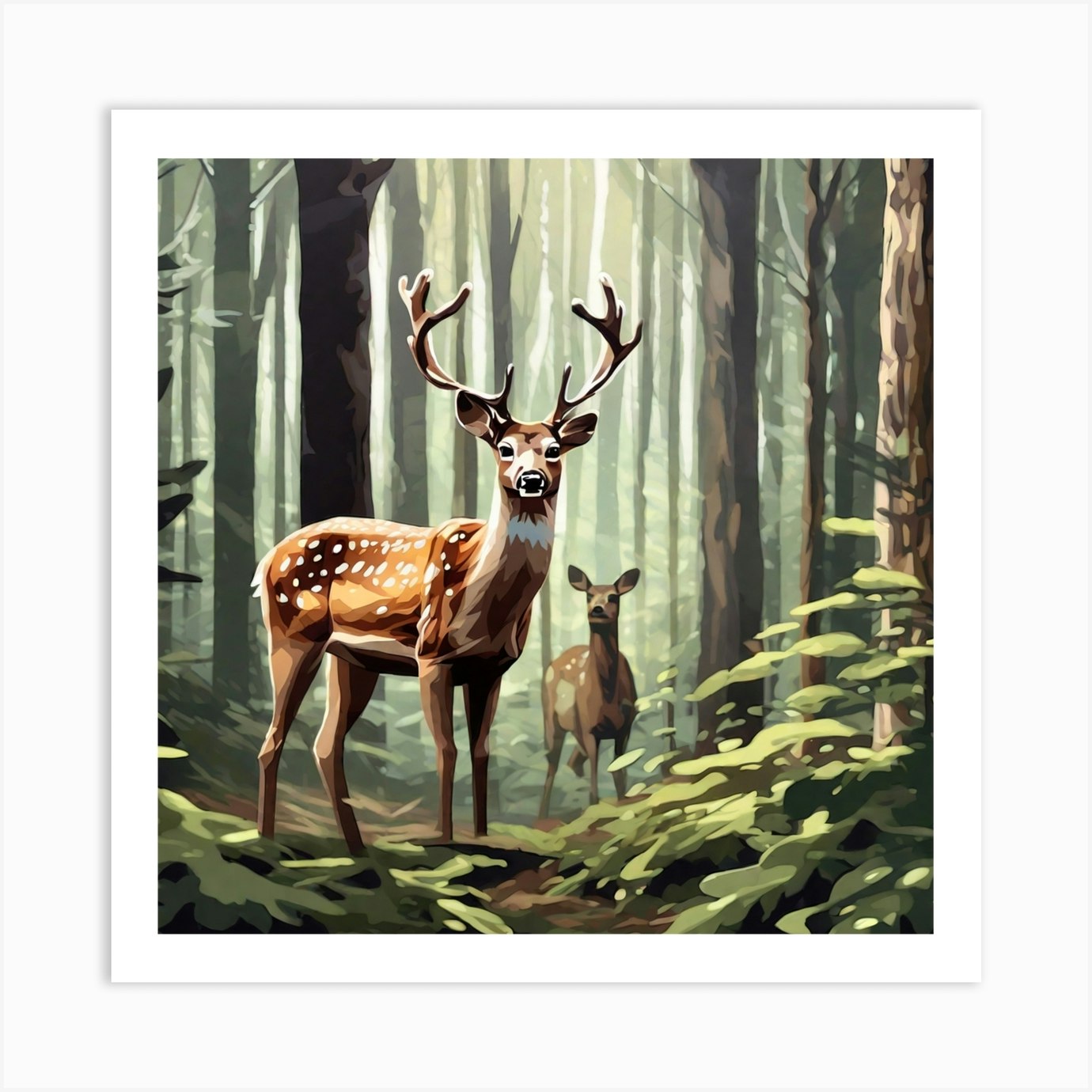 Deer In The Forest 27 Art Print by Pat4U - Fy