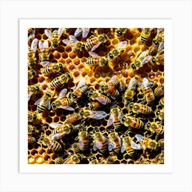 Bees On Honeycomb 4 Art Print