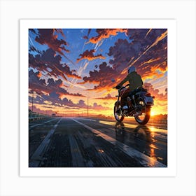 Sunset On A Motorcycle 2 Art Print