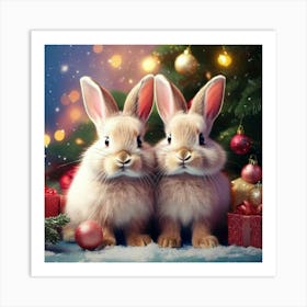 Firefly Adorable Christmas Bunnies In Festive Pastel Charm 91575 (2) Art Print