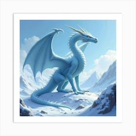 A Colossal Ice Dragon Perched Atop Frozen Mountains 1 Art Print