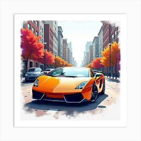 Lamborghini Gallardo With A Watercolor Vibrant Cityscape 1 Art Print