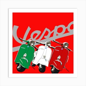 Vespa Scooters on red Art Print