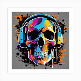 Skull With Headphones 8 Art Print