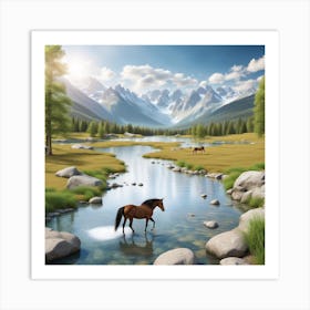 Horse In A Stream Art Print