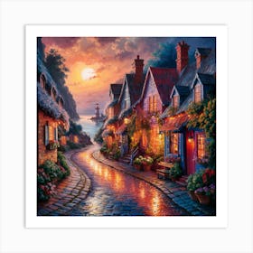 Village At Dusk Art Print