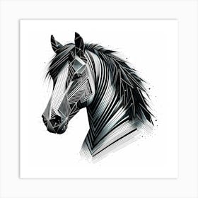 Horse Head In Black And White Line Art Illustration 1 Art Print