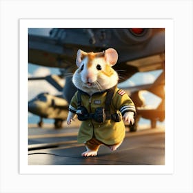 A Cute Fluffy Hamster Pilot Walking On A Military (2) Art Print