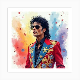 Watercolor Image Of Michael Jackson In A Colorful Carnival 1 Art Print