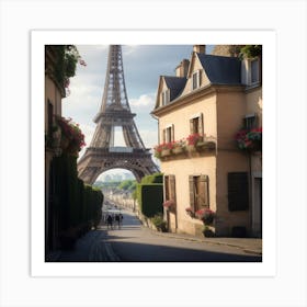 Paris Street With Eiffel Tower Art Print