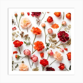 Flowers Flat Lay On White Art Print