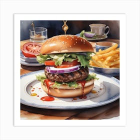 Hamburger And Fries 32 Art Print