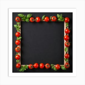 Frame With Tomatoes On Black Background Art Print