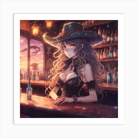 Anime Girl in hat Created Using Imagine AI Art Art Print