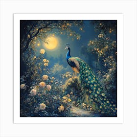 Peacock At Night 1 Art Print