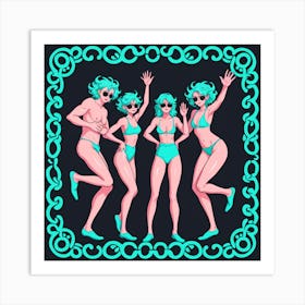 Four Bikini Girls Art Print