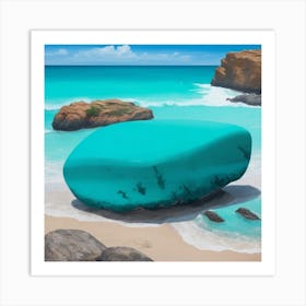 Turquoise Rock On The Beach 1 Art Print