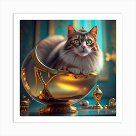 Cat In A Gold Bowl 8 Art Print