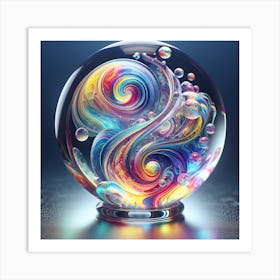 Crystal Sphere Inside It There Is Colorful Bright Liquid Swirls With Magical Energy And Ethereal Light Art Print