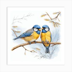 Bluebirds On A Branch Art Print