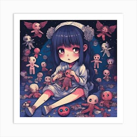 Girl With Dolls Art Print