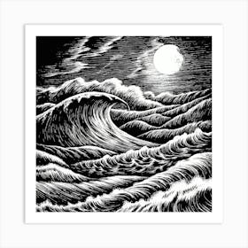 Moon Over The Ocean Art Print