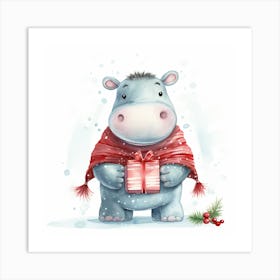 Christmas Hippo 3 Art Print