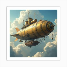 Steampunk Airship Sailing Through Clouds With Intricate Brass Details 1 Art Print