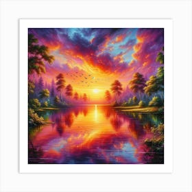 Sunset Over The Lake 1 Art Print