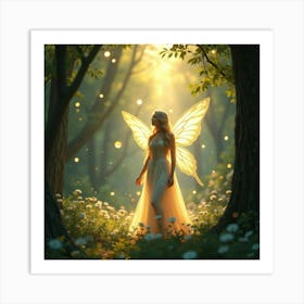 Radiant Fairy Queen In A Sunlit, Sparkling Glen With Floating, Glowing Orbs 1 Art Print