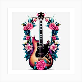 Guitar With Roses 1 Art Print