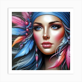 Colorful Woman With Feathers Art Print