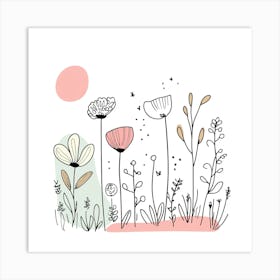 Cute Line Art Wildflowers 1 Art Print