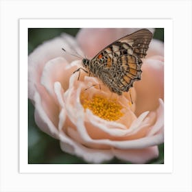 Butterfly On A Rose Art Print