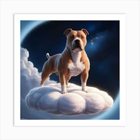 An Exquisite Highly Detailed Illustration Of A Majestic Pitbull Dog On A Cloud 2 Art Print