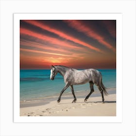 Horse On The Beach At Sunset 2 Art Print