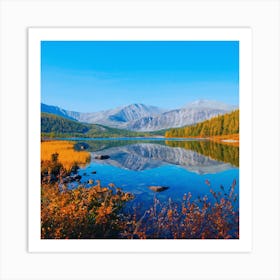 Scenic view of mountains and lake Art Print