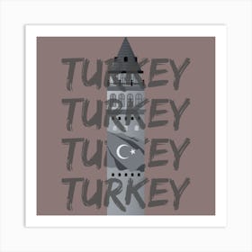 Turkey. Illustration of Galata Tower with Turkish Flag Art Print