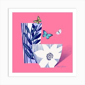 Two Vases On Pink Square Art Print