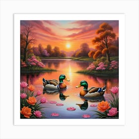 Ducks At Sunset Art Print