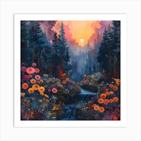 Sunset In The Forest, Impressionism and Realism Art Print