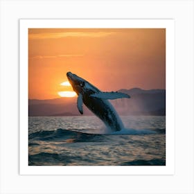 Humpback Whale Breaching At Sunset 10 Art Print