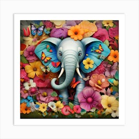 Elephant In Flowers 2 Art Print