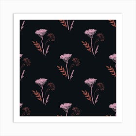 Pink Yarrow On Black Art Print