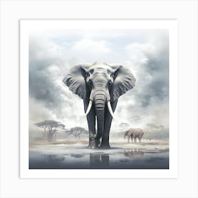 Elephants In The Savannah Art Print