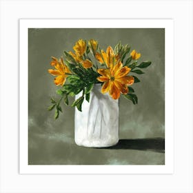 Yellow Lilies In A Vase Art Print