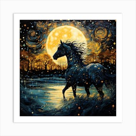 Wild Stallion At Night Art Print